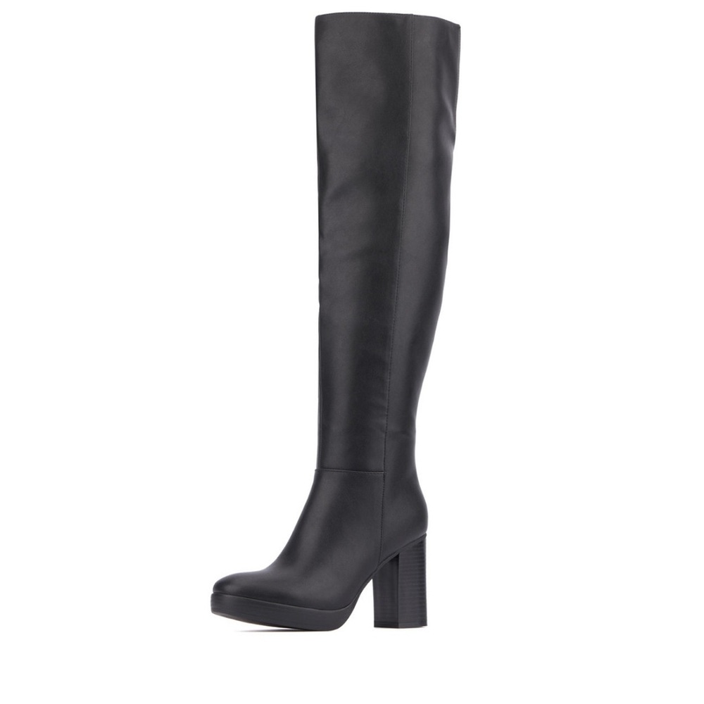NYC “Faustine” Black Knee-High Platform Block Heel Boots – Size 8.5 (NEW)
